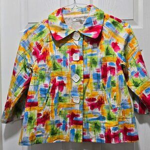 Appraisal Women's Jacket Medium Colorful Artsy 3/4 Sleeve Cotton Lined